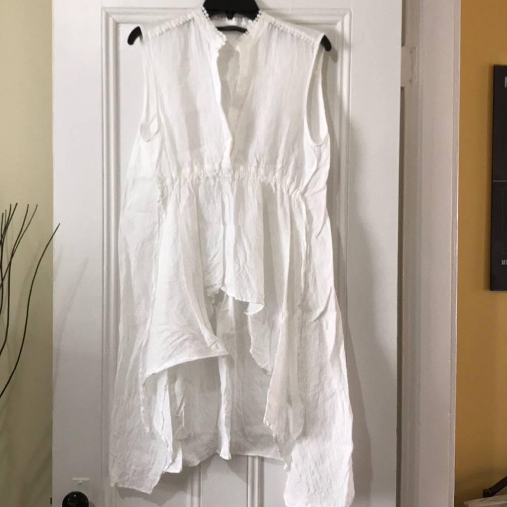 Zara White Linen Sleeveless High-Low Tunic